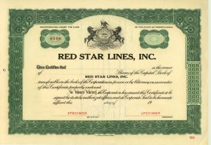 Red Star Lines, Inc - Specimen - Stock Certificate